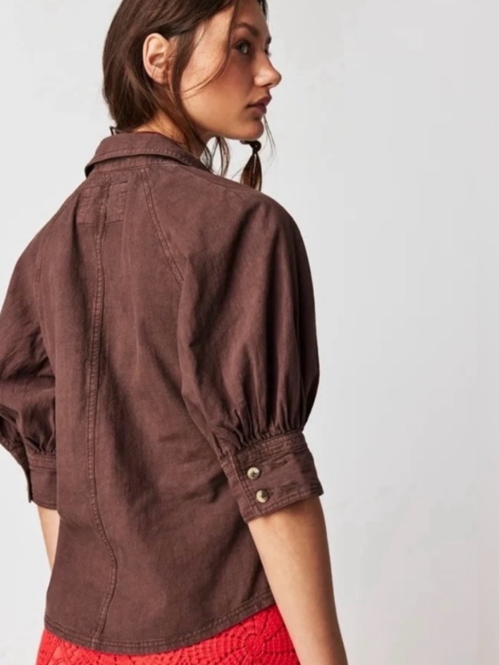 Free People Brown Button-Down Shirt